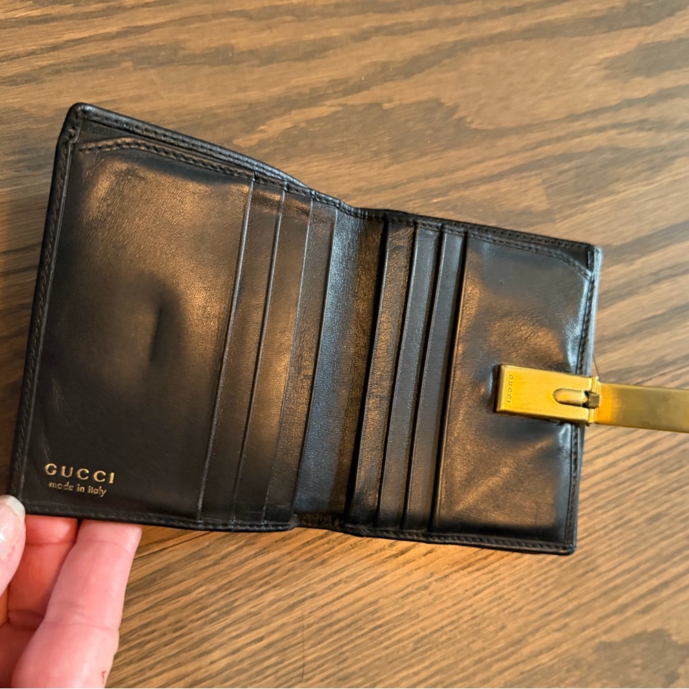 Gucci vintage Black Leather Billfold with Gold-Tone Money Clip - Picture 5 of 7